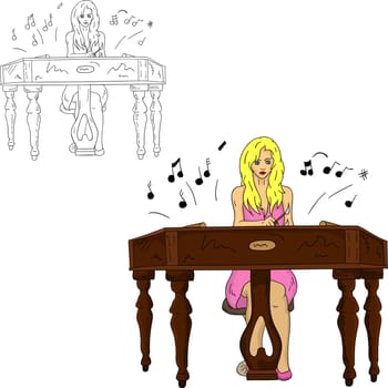vector - young grirl playing the dulcimer, isolated on background