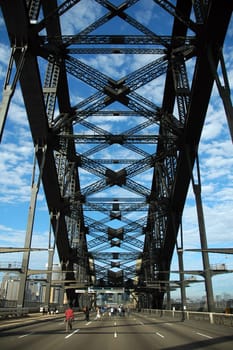 marathon in Sydney, almost empty Harbour Bridge - just a few family runners
