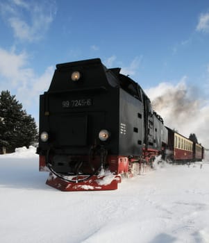 Harz narrow-gauge railway and fresh snow