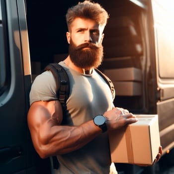 male courier delivering e-commerce shopping and orders to the customers ai generative art