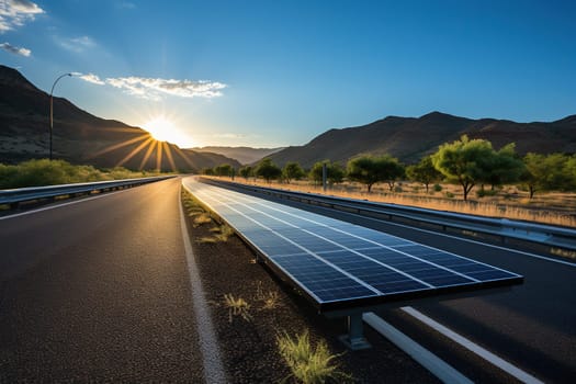 Solar panels on the highway. Solar energy concept.