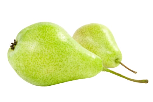 two ripe green pears isolated on white background