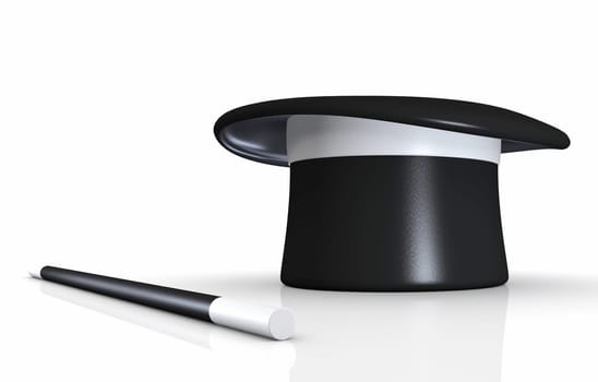 Magic hat with staff against white background