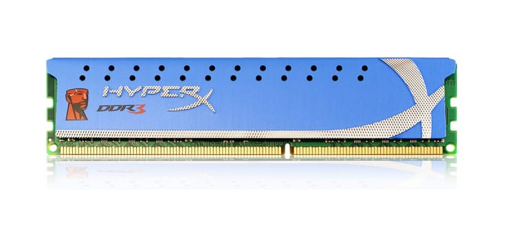 Radovis, Macedonia - Mart 09 2011: Kingston HyperX 4GB DDR3 1600MHz DIMM, RAM memory module on white background