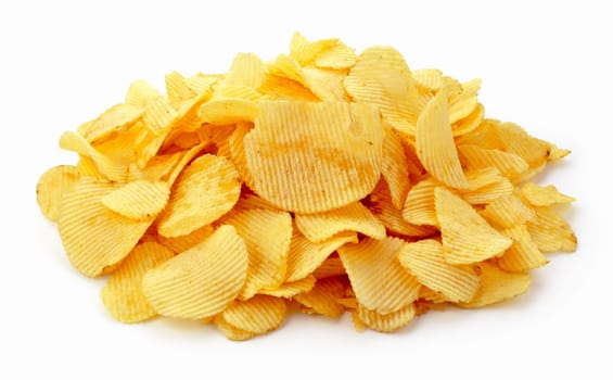 Pile of potato chips on white background