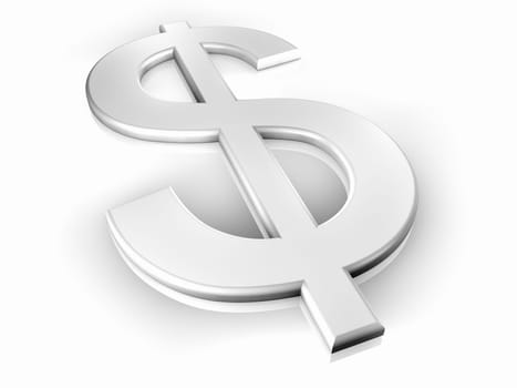 White dollar sign on white background, shine and reflection, 3d render