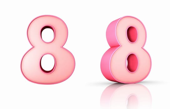 3d pink number eight, isolated on white background, 8