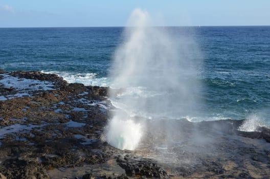 spouting horn on the island of Kauai, HI. where water is under pressure