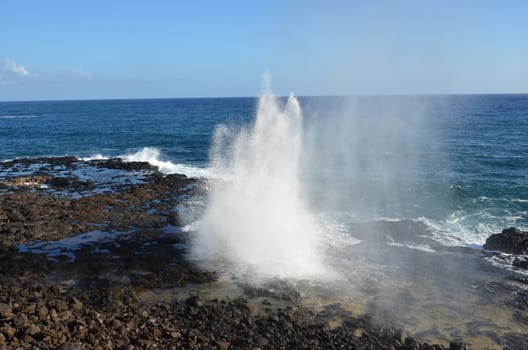 spouting horn on the island of Kauai, Hawaii, where water is under pressure