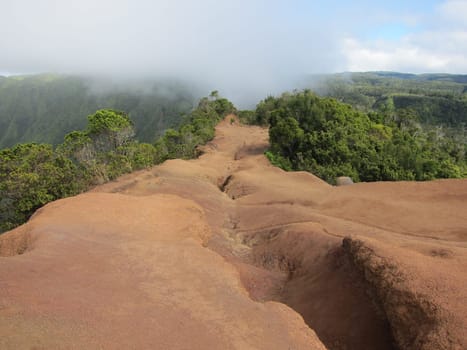 crater walkway with brown dust on Kauai, Hawaii