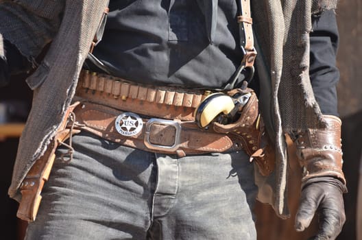 wild west cowboy with holster and revolver