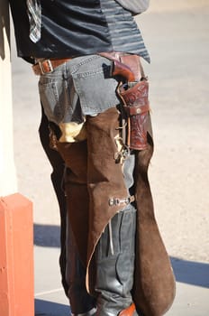 wild west cowboy with holster and revolver