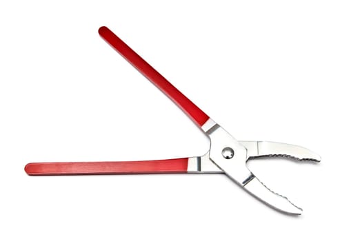 Red pliers  closeup on white background