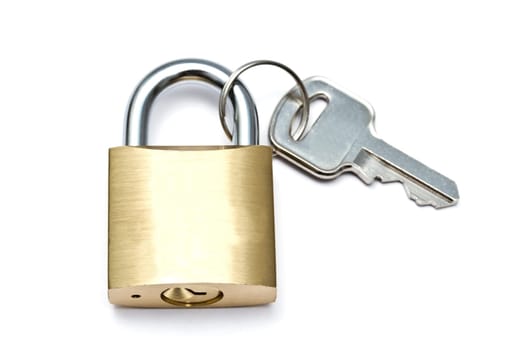Padlock and key isolated on white background
