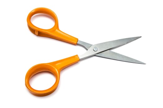 Yellow handled scissors isolated on white background