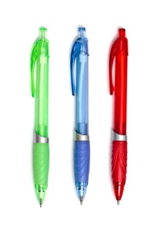 Colorful ball point pens isolated on white background