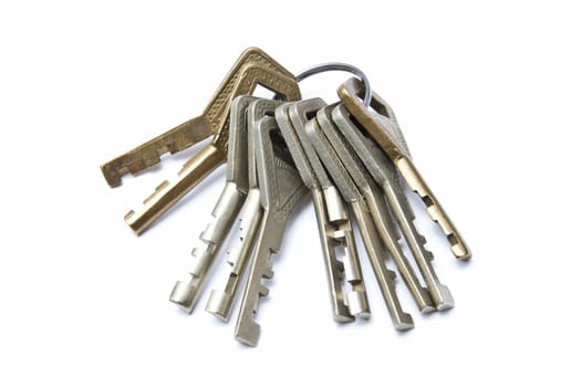 A bunch of keys isolated on white background