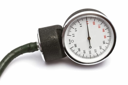 Sphygmomanometer closeup on white background