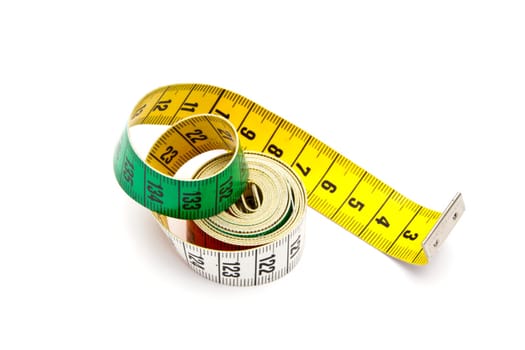 Tape measure closeup on white background