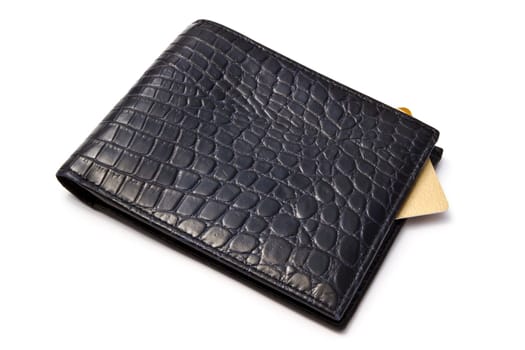 Black wallet with Credit card isolated on white background