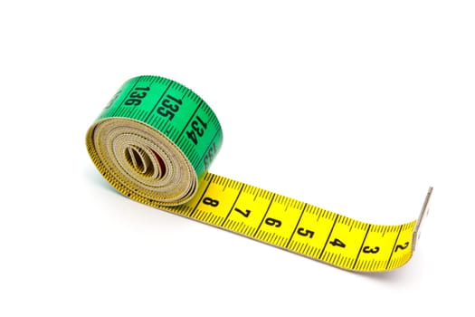 Tape measure closeup on white background