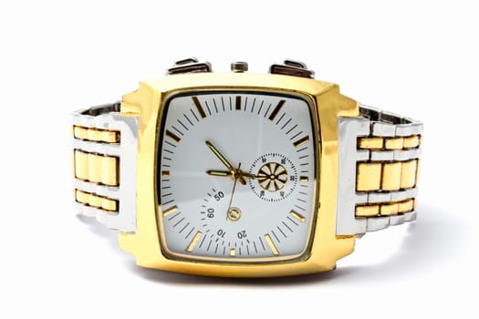 Men&#039 s gold wristwatch Isolated on white background