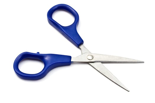 Blue scissors isolated on white background