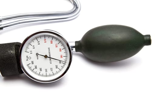 Sphygmomanometer closeup on white background