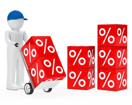 man hold hand truck with sale cube