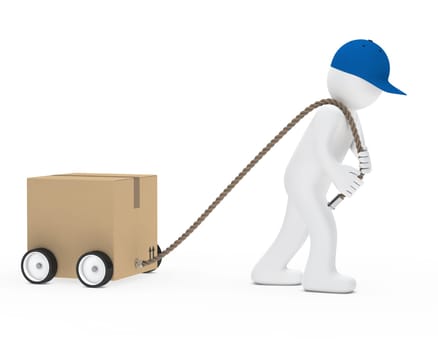 man with blue cap draws package car