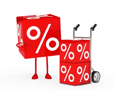 red sale cube figure next hand truck