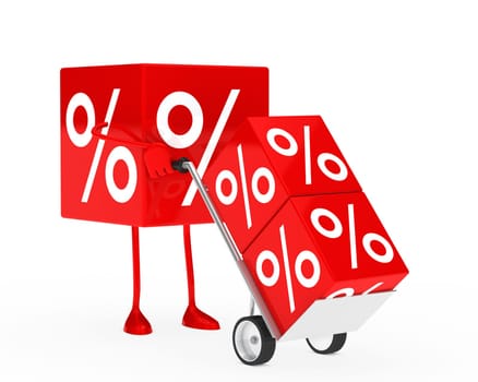 red sale cube figure hold hand truck