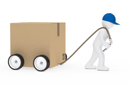man with blue cap draws big package