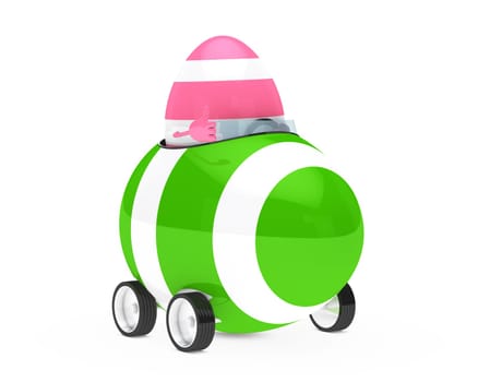 pink easter egg figure sit in car
