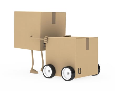 package figure push car on white background