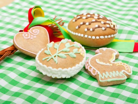 Homemade Easter Ginger Breads on Green Gingham Tablecloth