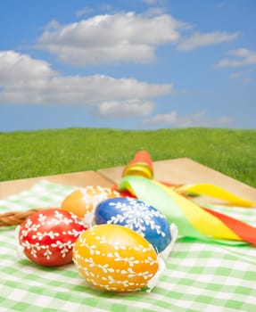Traditional Homemade Color Painted Easter Eggs on the Table