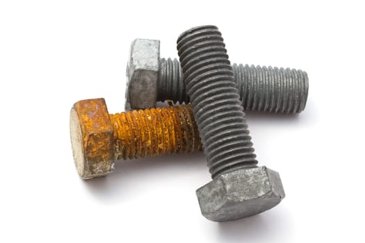 Rusty bolts closeup on white background