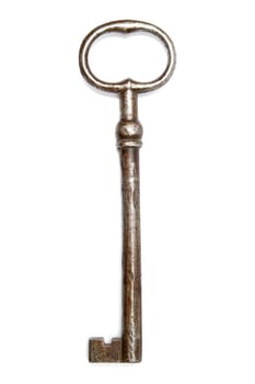 Big old key closeup on white background