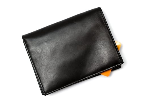 Black wallet and Credit card isolated on white background