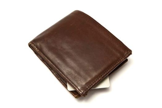Brown wallet and credit card isolated on white