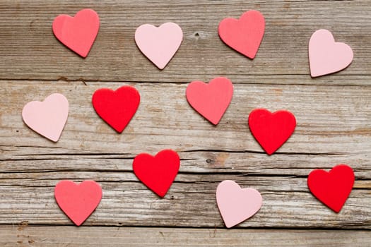 Many hearts on wood