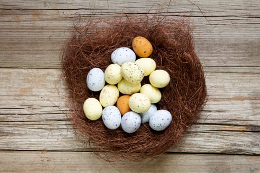Brown Nest with Easter Eggs
