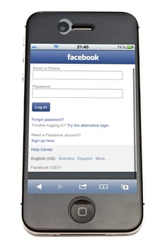 Facebook website display on iPhone 4s screen