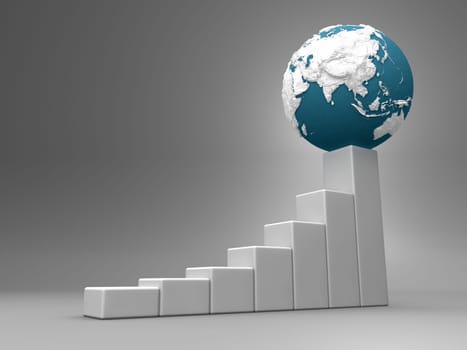 Business chart with earth model, asia and australia, 3d render