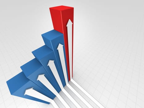 Business chart with white arrows moving up, 3d render