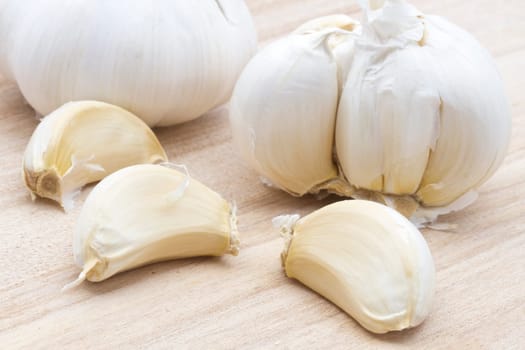 Garlic closeup on wood background