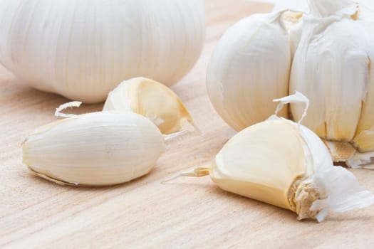 Garlic closeup on wood background