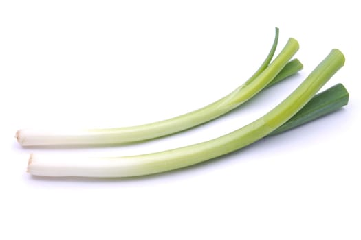 fresh green onions isolated on white background