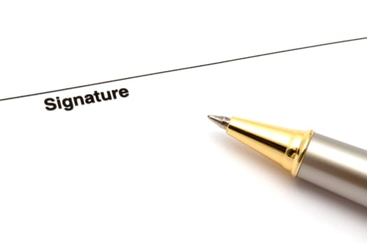 Pen isolated on a blank signature paper